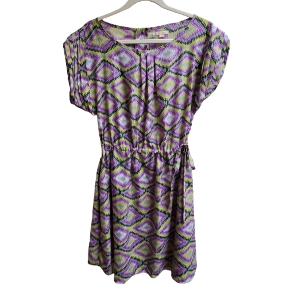 Tulle Tie Waist Geometric Print Dress Size‎ Large